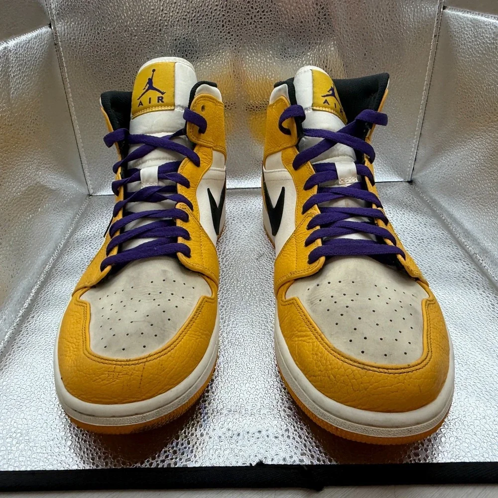 Size 14 Air Jordan 1 Mid SE Lakers Kobe Yellow Purple Mens Sneakers 852542-700